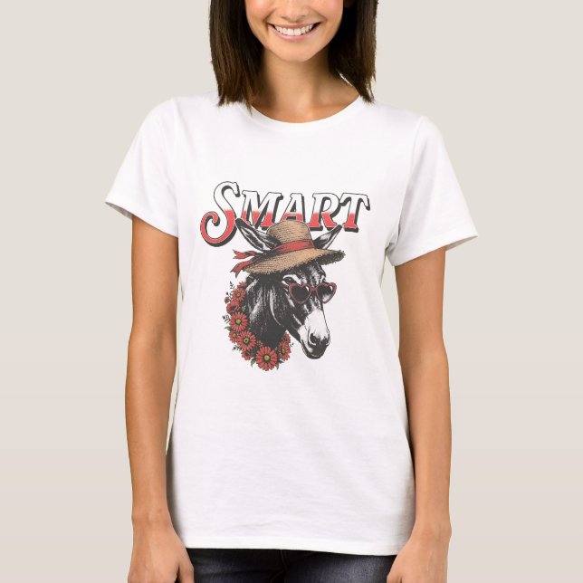 Smart åsna med hatt och hjärtformade glasögon t shirt (Framsida)