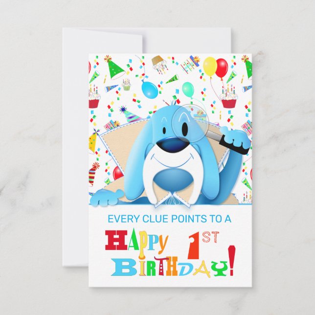 Smart blå hunddetektiv i tecknad film | Fest Inbjudningar (Framsida)