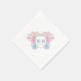 Smart Blå Rosa Monogram Chinoiserie Chic Bröllop Pappersservett
