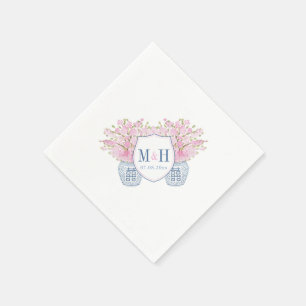 Smart Blå Rosa Monogram Chinoiserie Chic Bröllop Pappersservett