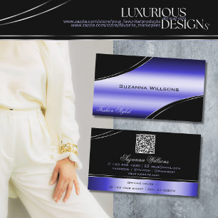 Smart Black Blue Curved-Linjer med QR-kod Visitkort