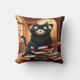 Smart Black Cat och bokar med glasögon - Lårfärs Kudde