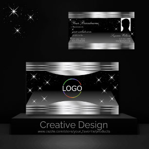 Smart Black Silver Shimmer Gräns Logotyp och foto Visitkort