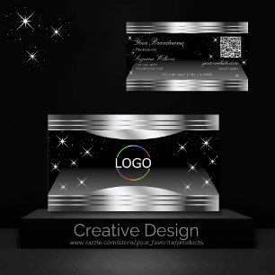 Smart Black Silver Shimmer Gräns Logotyp QR-kod Visitkort