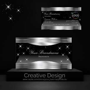 Smart Black Silver Shimmer Gräns med Logotyp Chic Visitkort