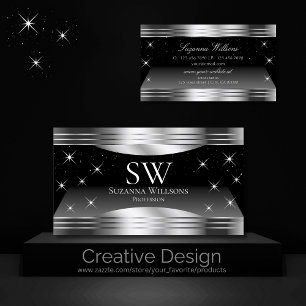 Smart Black Silver Shimmer Gräns med Monogram Visitkort