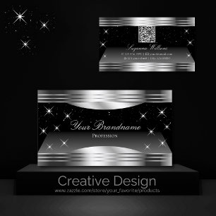Smart Black Silver Shimmer Gräns med QR-kod Visitkort