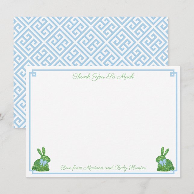 Smart Blek Blue Boxwood Bunny Boy Shower Tack Kort (Fram/baksida)