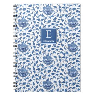 Smart Blue and White Monogrammed Chinoiserie Chic Anteckningsbok