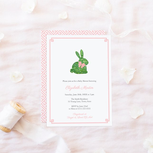 Smart Boxwood Bunny Rabbit Girl Baby Shower Party Inbjudningar (Skapare uppladdad)