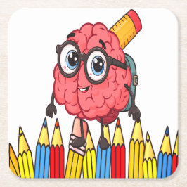 Smart Brain Underlägg - Cute Back to school Drink Papper Kvadrat