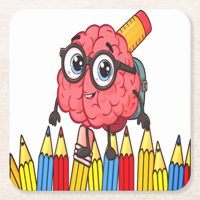 Smart Brain Underlägg - Cute Back to school Drink Papper Kvadrat (Framsidan)
