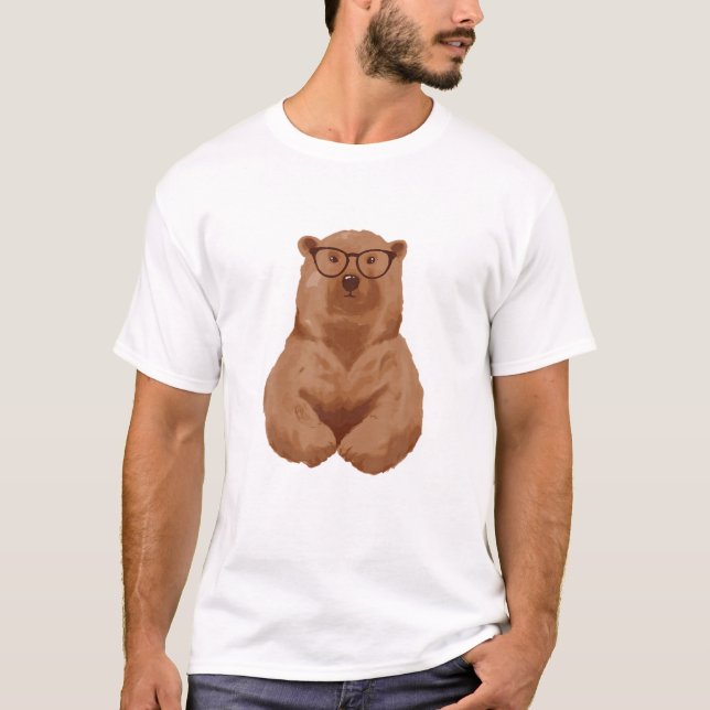 Smart Brown Bear Nerd T Shirt (Framsida)