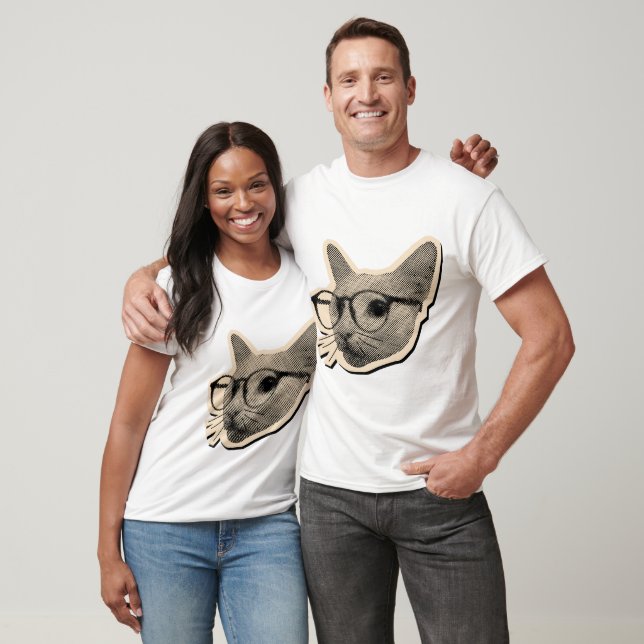 Smart Cat Design with Glasses  T Shirt (Unisex)