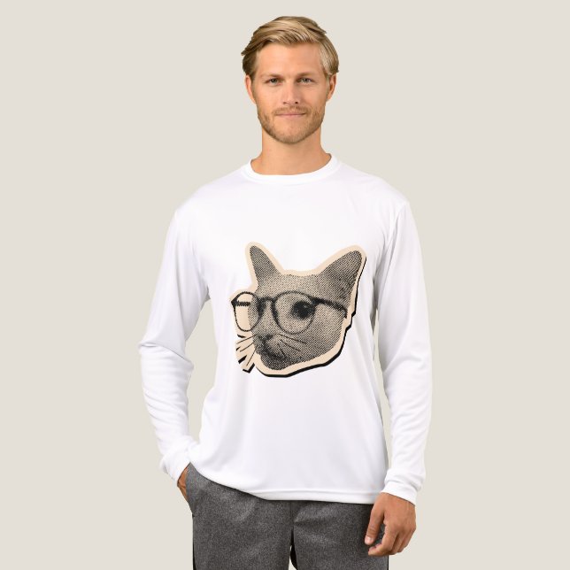 Smart Cat Design with Glasses T Shirt (Hel framsida)