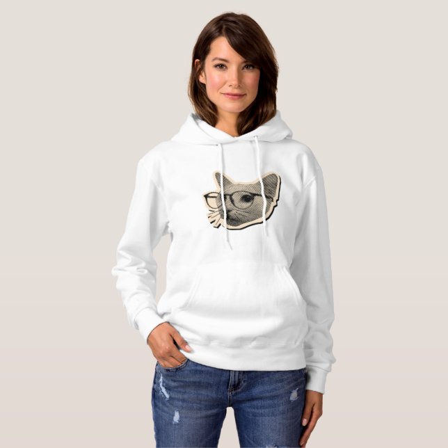 Smart Cat Design with Glasses  T Shirt (Hel framsida)