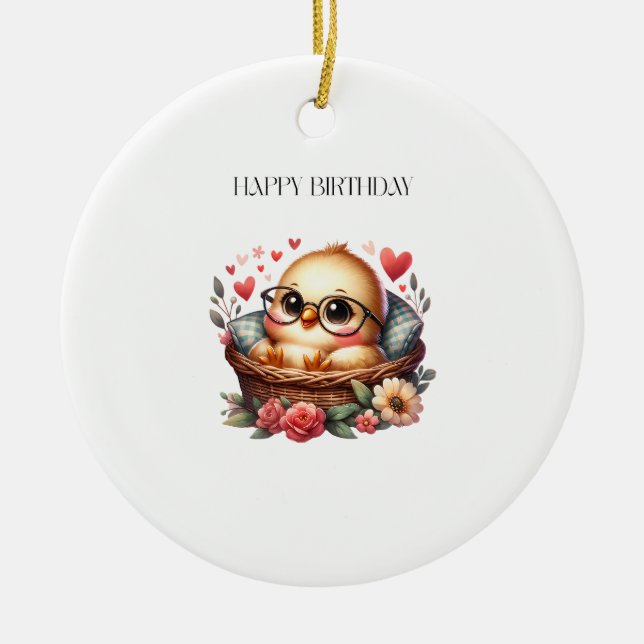 Smart Chick Födelsedag Julgransprydnad Keramik (Framsidan)