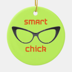Smart chickGeekglasögon Julgransprydnad Keramik