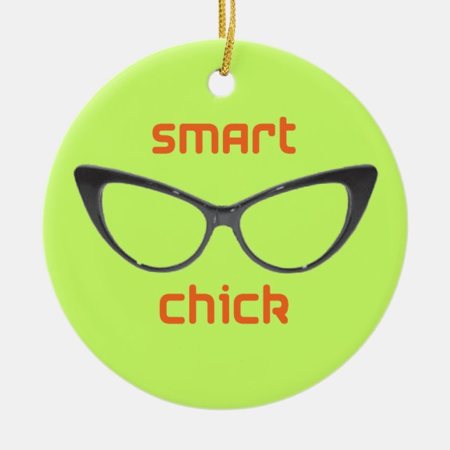 Smart chickGeekglasögon Julgransprydnad Keramik (Framsidan)