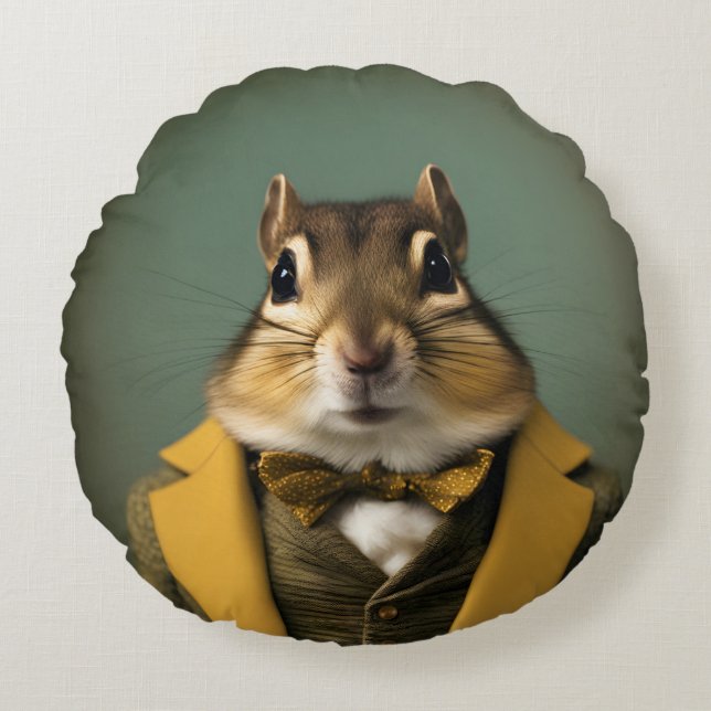 Smart Chipmunk Rund Kudde (Framsidan)