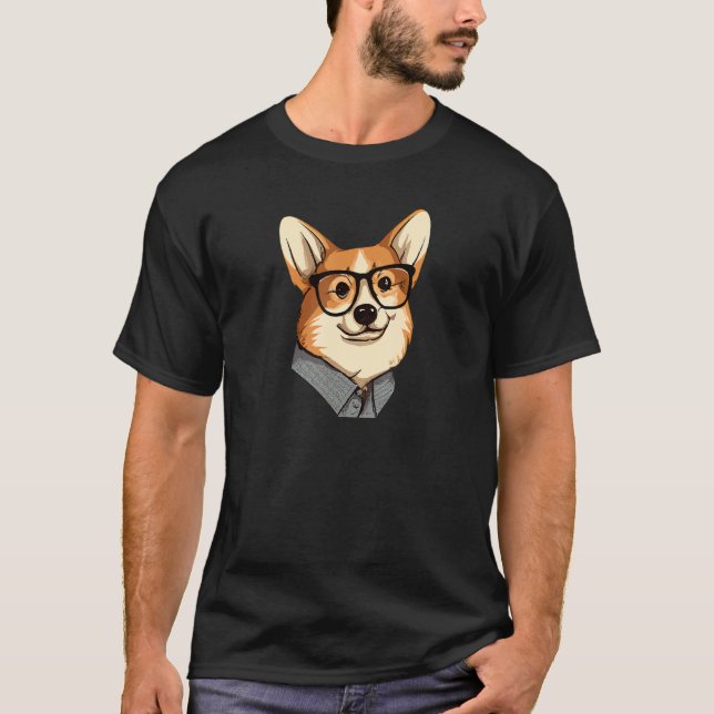 Smart Corgi Hund Valp Retro T Shirt (Framsida)