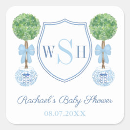 Smart Familj Monogram Krönande Buxboms Topiary Smy Fyrkantigt Klistermärke