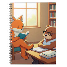 Smart Fox Bear Läsbibliotek Notebook Omslag