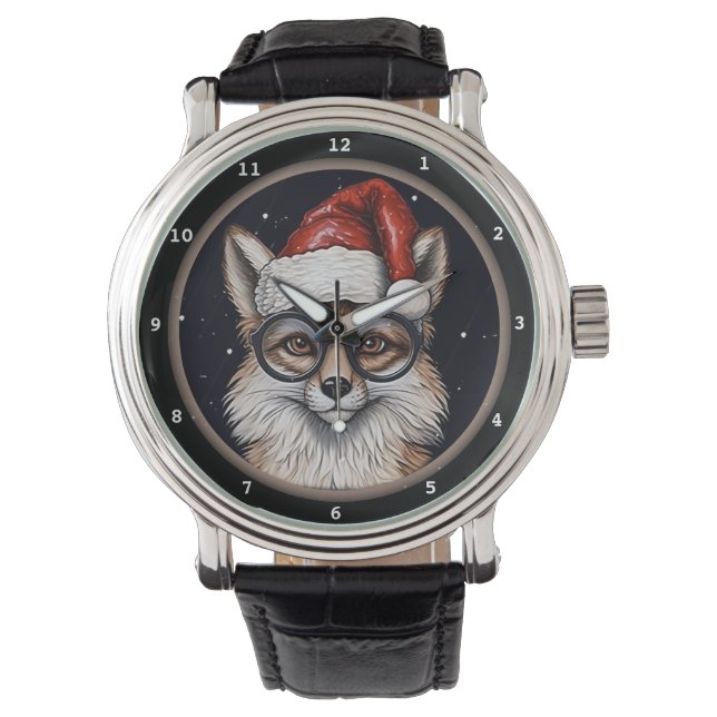 Smart Fox Christmas Hat Image Armbandsur (Framsida)