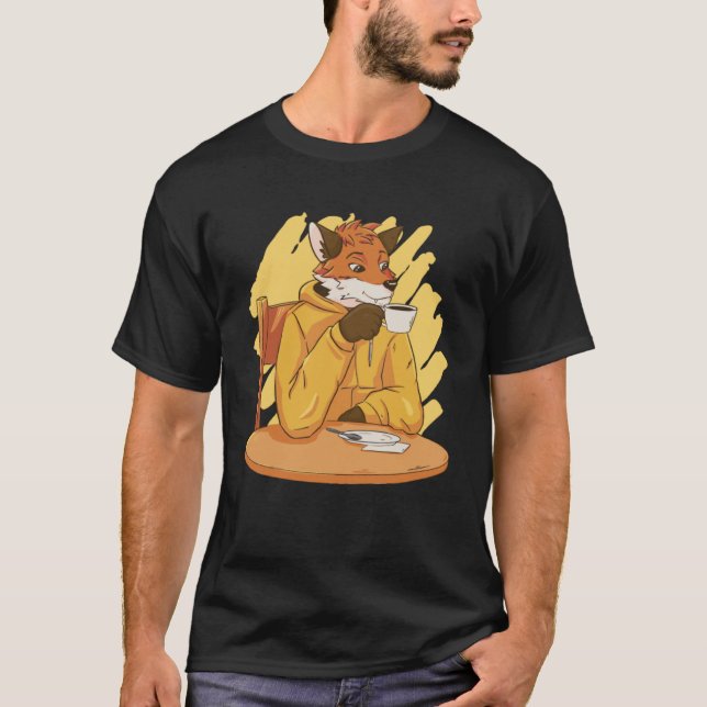 Smart Fox Drinks Coffee Graphic Manar Kvinnor T Shirt (Framsida)