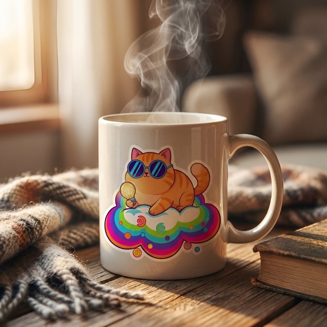 Smart Ginger Cat with Lightbulb - Funny Big Idea B Knapp (on a cup)