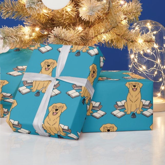 Smart Golden Retriever Bokälskare Blå Design Presentpapper (Helgdagar)