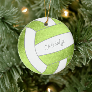 smart grönt eget namn keepsaké volleyball julgransprydnad keramik