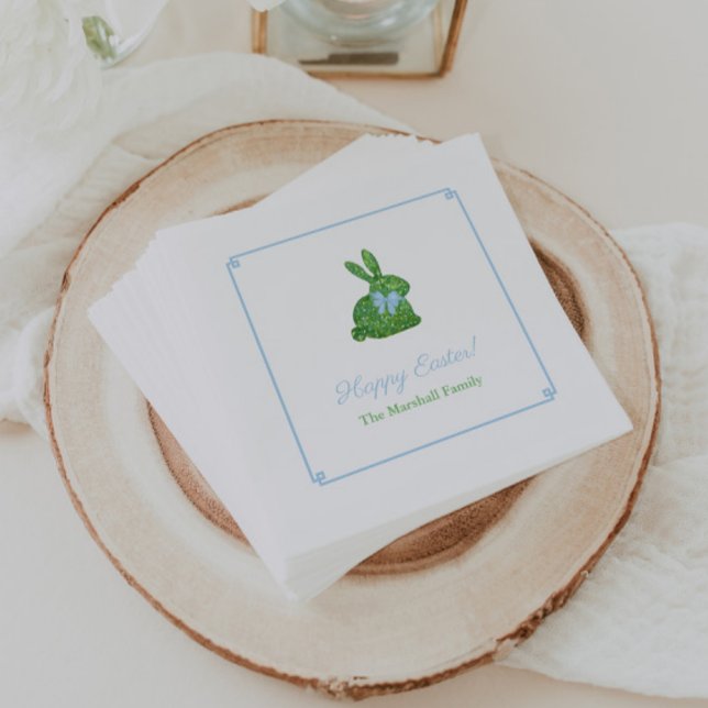 Smart Grönt och Blue Påsk Rabbit Brunch Party Pappersservett (Preppy boxwood topiary bunny with blue bow napkins for Easter or boy baby shower brunch party)