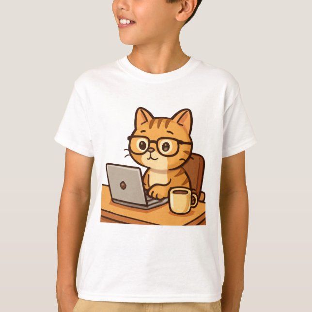 Smart Katt som arbetar hemifrån Illustration T Shirt (Framsida)