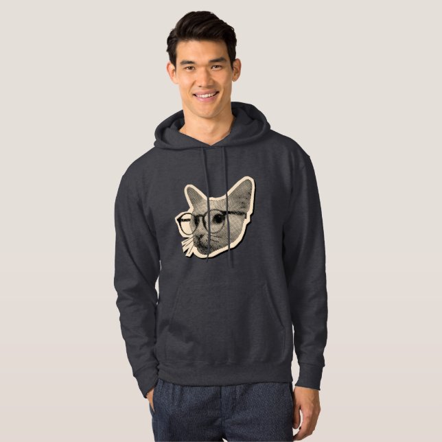 Smart kattdesign med glasögon  hoodie (Hel framsida)