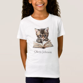 Smart Kitten with Glasses Custom Name Kids' T Shirt