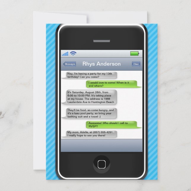 Smart mobil iParty födelsedagsfest för blått/för Inbjudningar (Framsida)