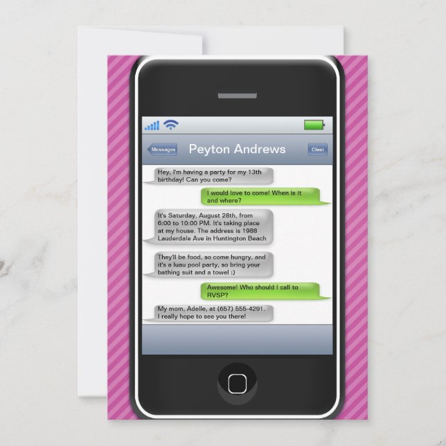 Smart mobil iParty födelsedagsfest för lilor/för Inbjudningar (Framsida)