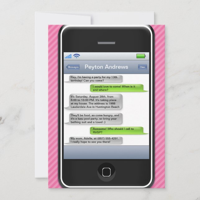 Smart mobil iParty födelsedagsfest för rosor/för Inbjudningar (Framsida)