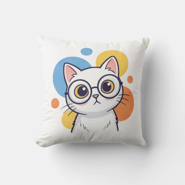 Smart Nerd White Cat Glasses Design Kudde (Framsida)