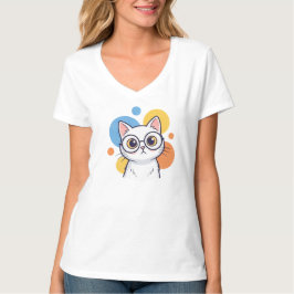 Smart Nerd White Cat Glasses Design T Shirt