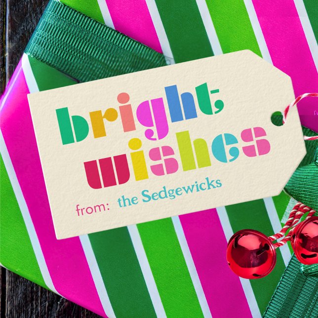 smart önskemål fet färglös Personlig Regbow Presentetikett (bright wishes personalized gift tag in bright rainbow colors)