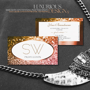 Smart Orange Rosa Ombre Glitter White och Monogram Visitkort