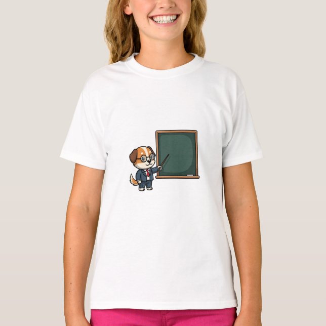 Smart Professor Hund Maskot Illustration Barn T Shirt (Framsida)