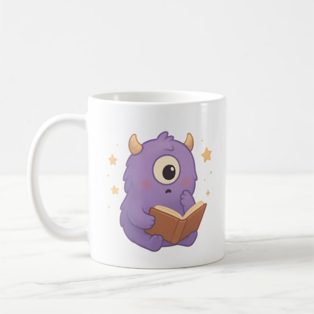 Smart Reading Monster Kids Mug — Purple Study Kaffemugg (Vänster)