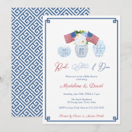 Smart Red White due Chinoiserie Baby Shower Party Inbjudningar