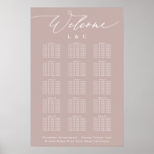 Smart Rosa Taupe Calligraphy Välkomstschema Poster