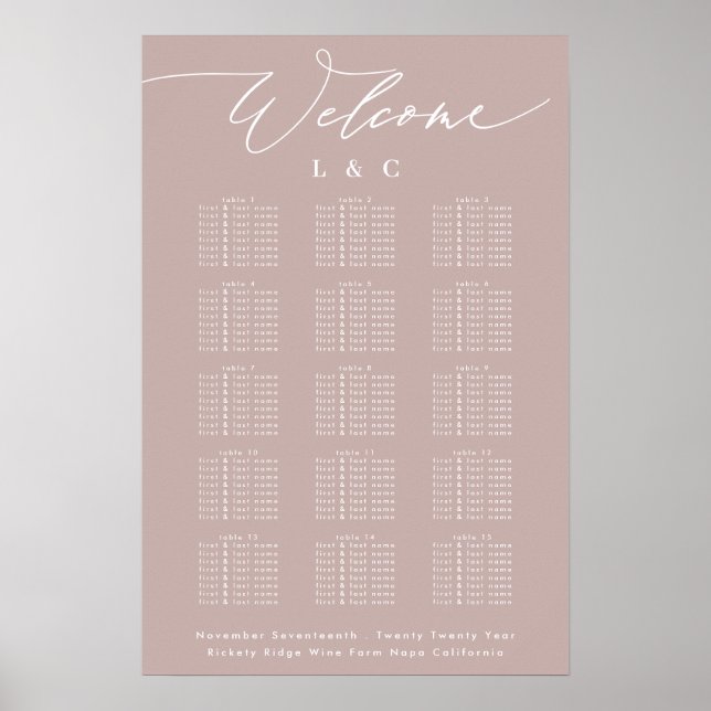 Smart Rosa Taupe Calligraphy Välkomstschema Poster (Framsidan)