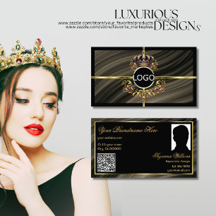Smart Royal Brown Guld Krona Logotyp Photo QR-kod Visitkort