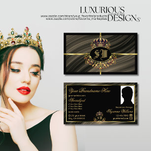 Smart Royal Brun Guld Krona med Monogram Foto Visitkort